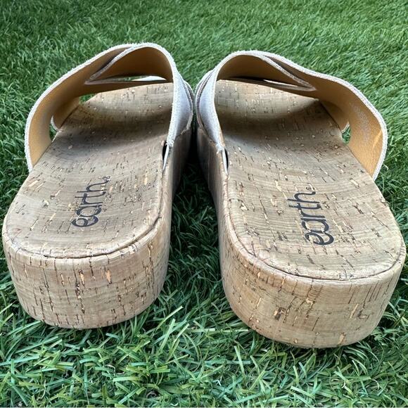 Earth Scout Casual Slip-on Platform Sandals Cork Woven Suede Beige Slides 10 - Picture 6 of 9